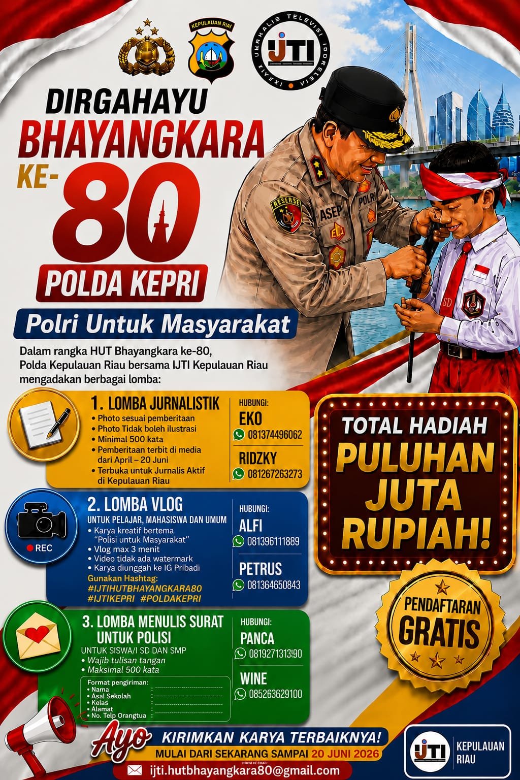SEMARAK BHAYANGKARA KE-80, POLDA KEPRI GELAR LOMBA KREATIF UNTUK JURNALIS HINGGA PELAJAR